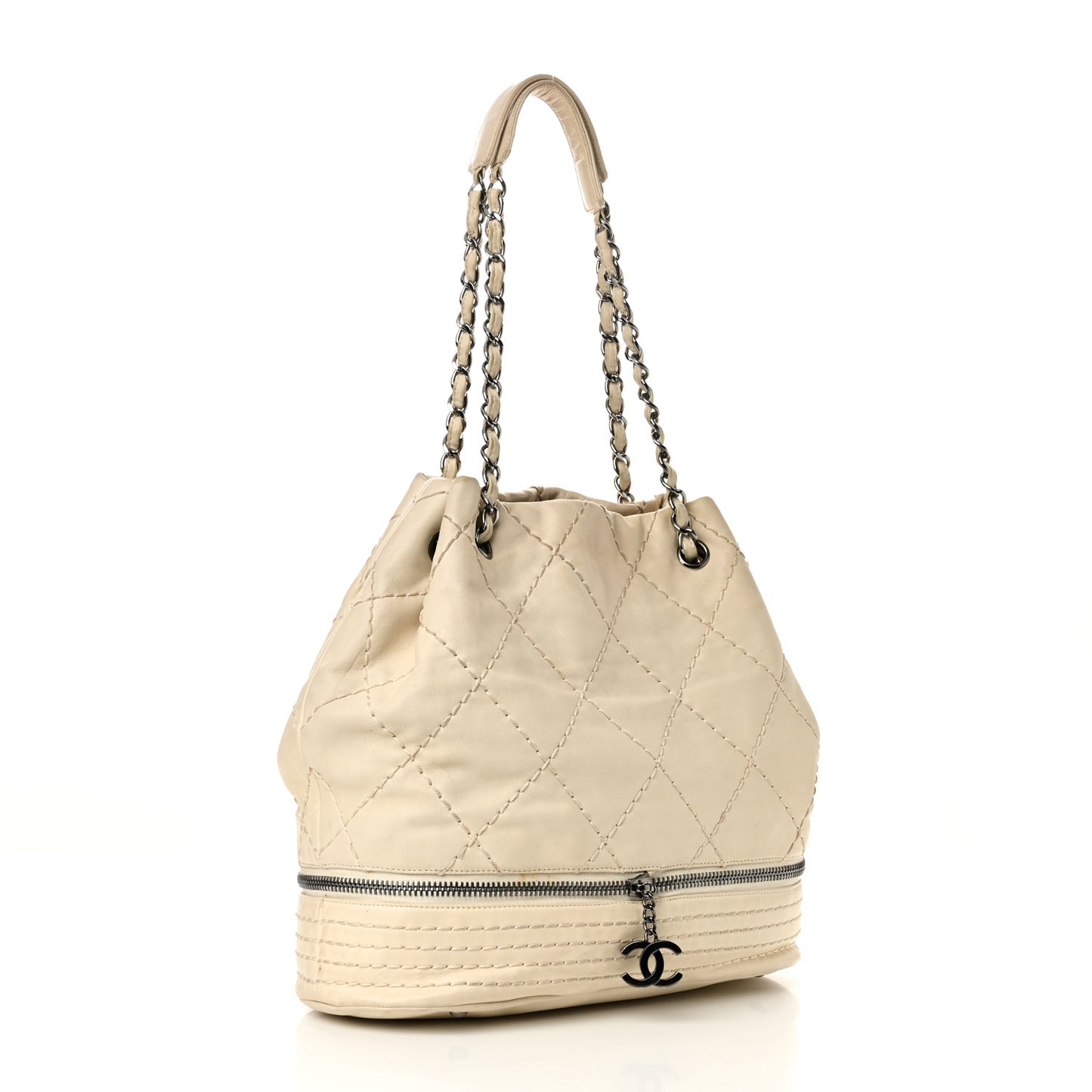 Lambskin Stitched Expandable Tote White
