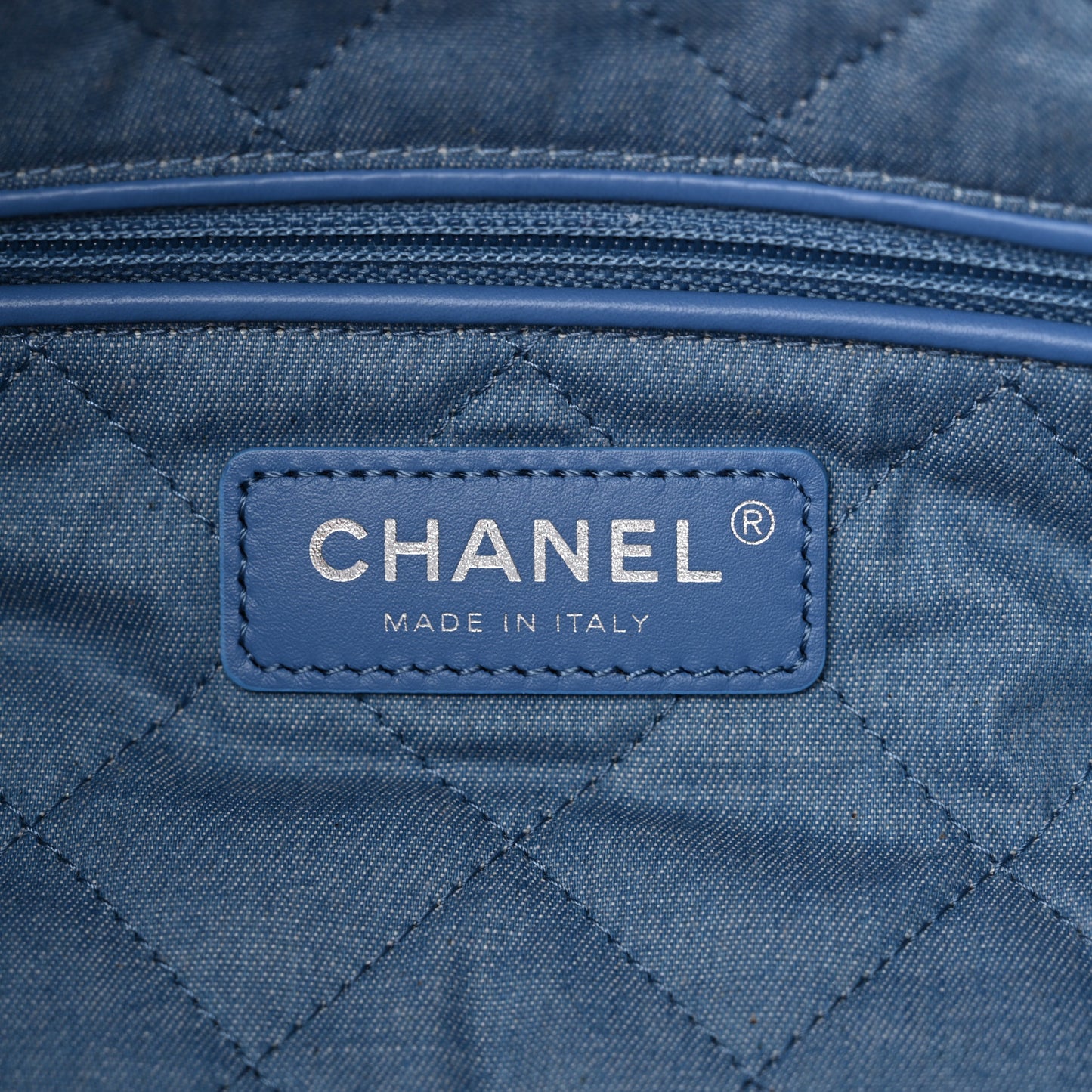Denim Quilted Small Chanel 22 Blue