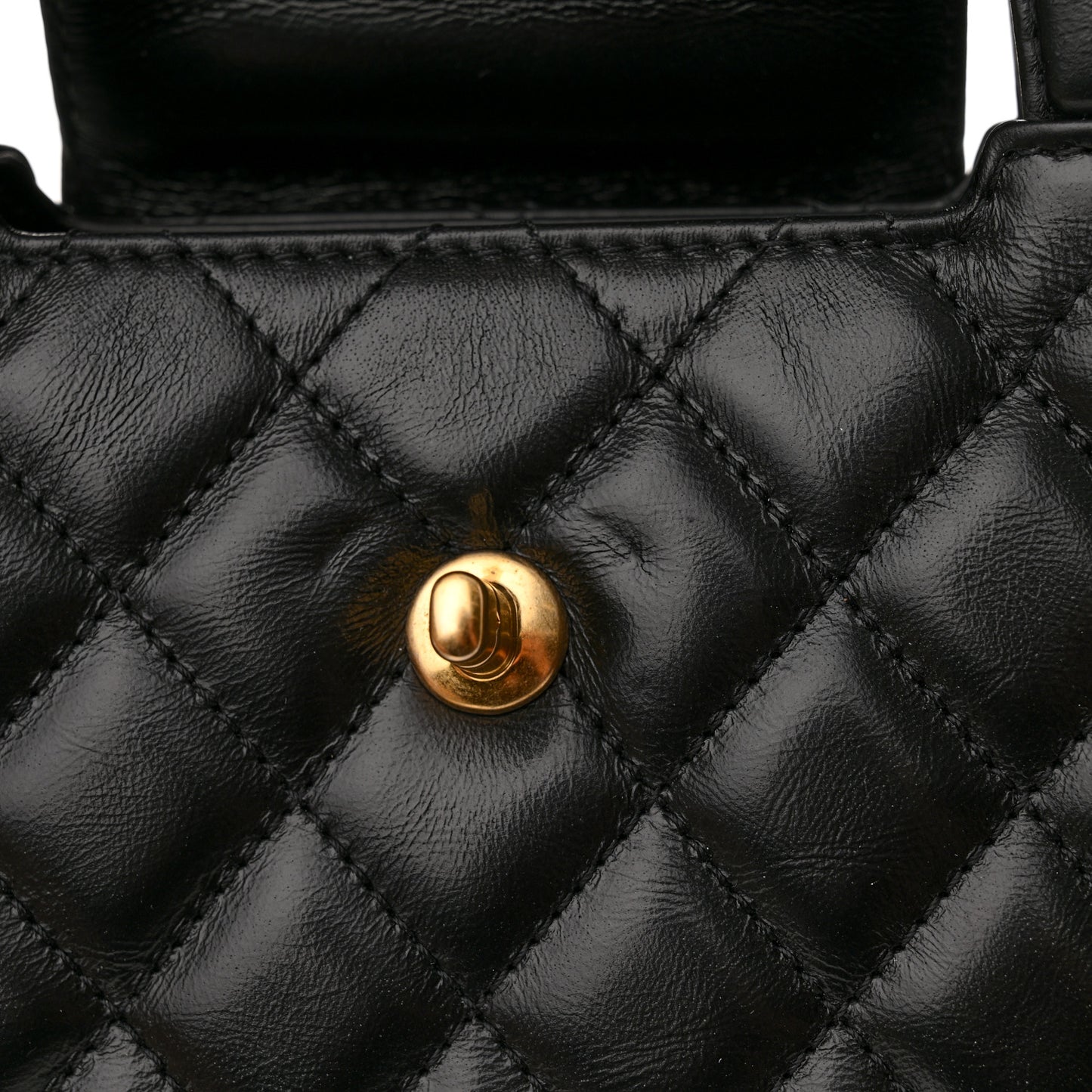 Shiny Aged Calfskin Quilted Nano Kelly Shopper Black