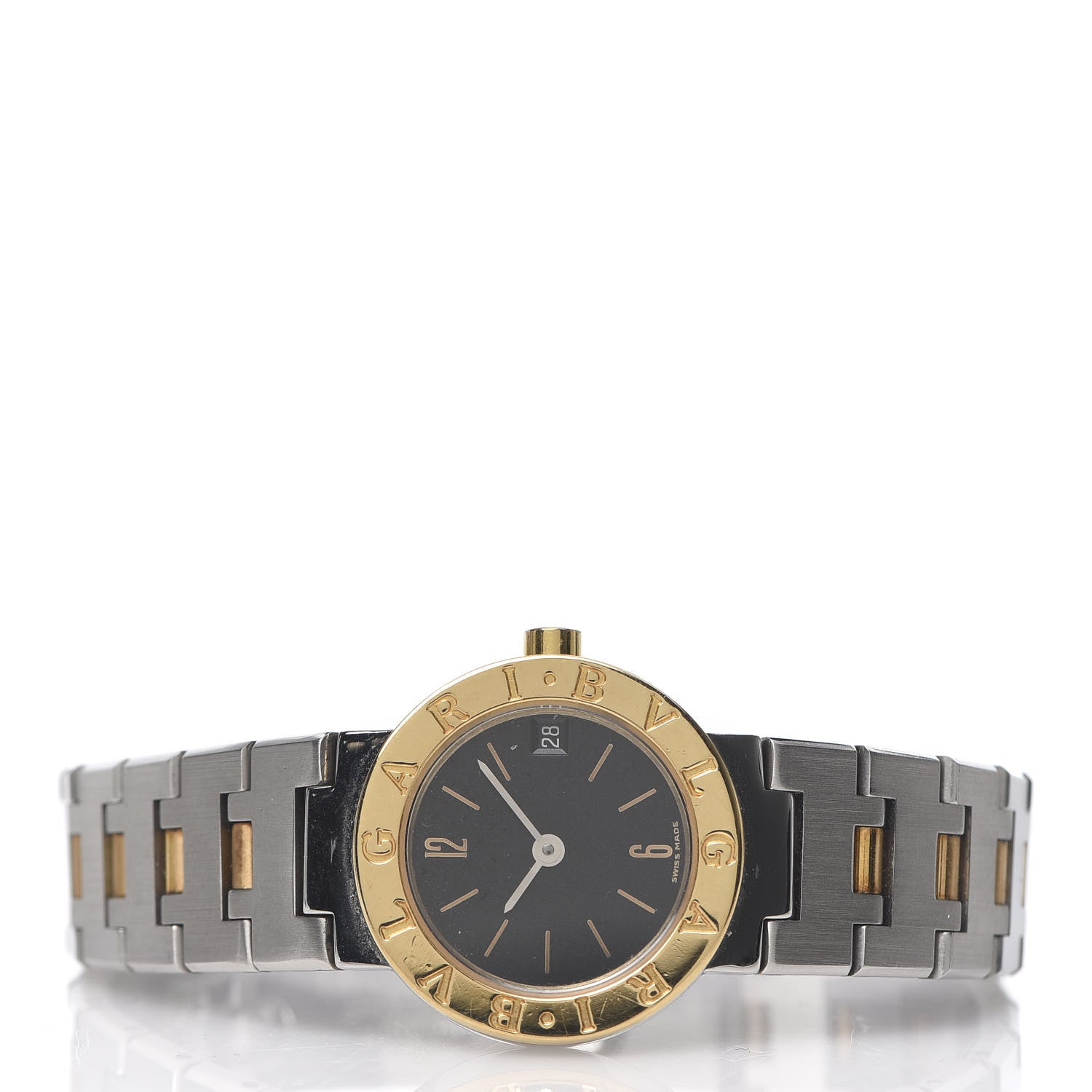 Bulgari Stainless Steel 18K Yellow Gold 23mm Quartz Watch Black 3 of 7