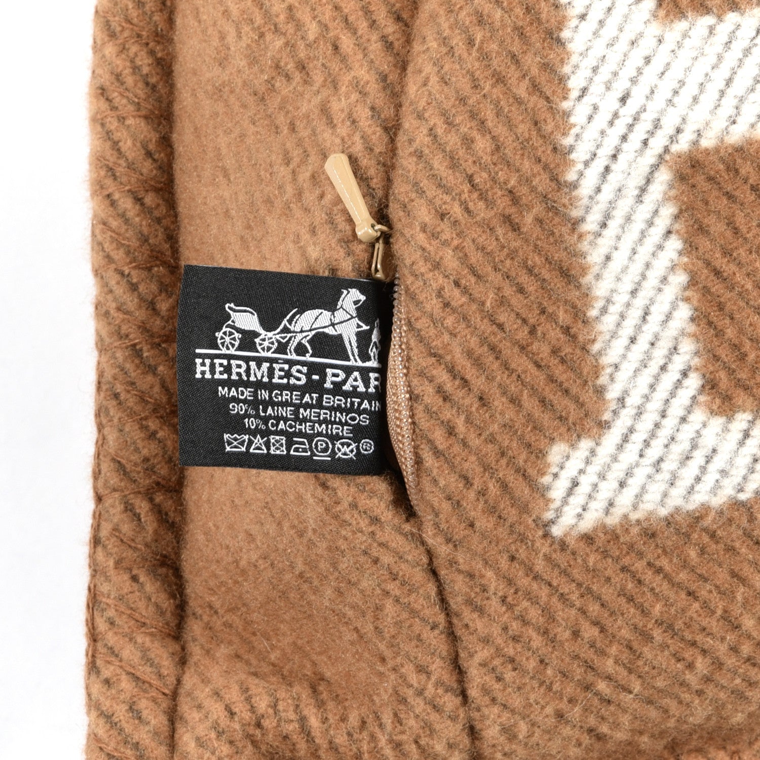 Hermes Wool Cashmere Avalon Pillow GM Ecru Camel 3 of 3