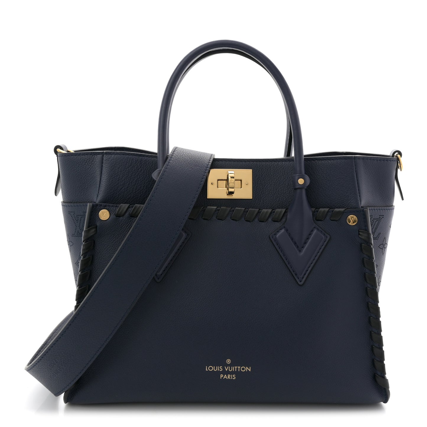 Calfskin Mahina Braided On My Side MM Navy Blue