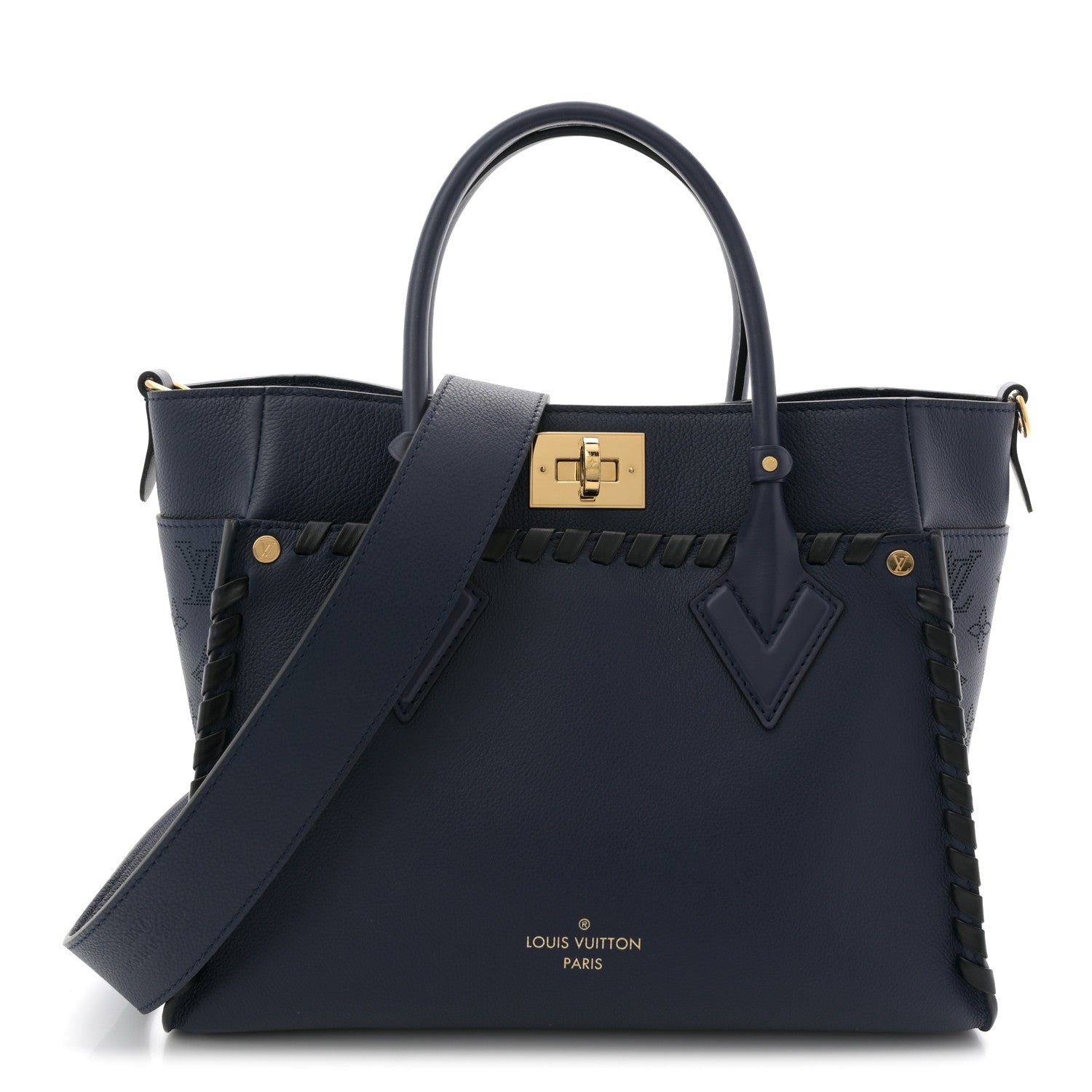 Louis Vuitton Calfskin Mahina Braided On My Side MM Navy Blue 1 of 9
