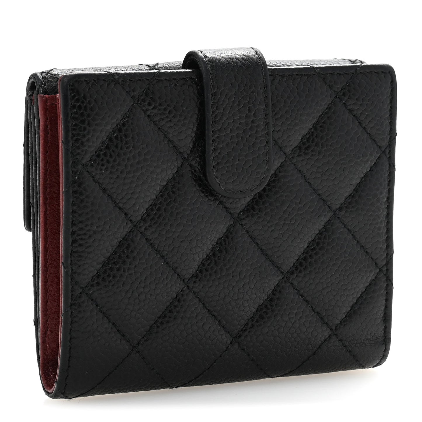 Caviar Quilted Compact French Flap Wallet Black
