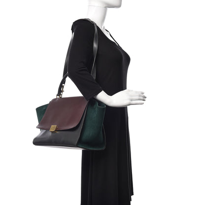 Celine Smooth Calfskin Suede Medium Tri-Color Trapeze Burgundy 2 of 18