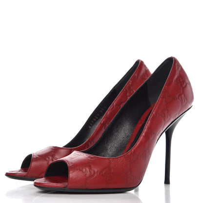 Gucci Guccissima Peep Toe Pumps 38.5 Shetland Red 3 of 11