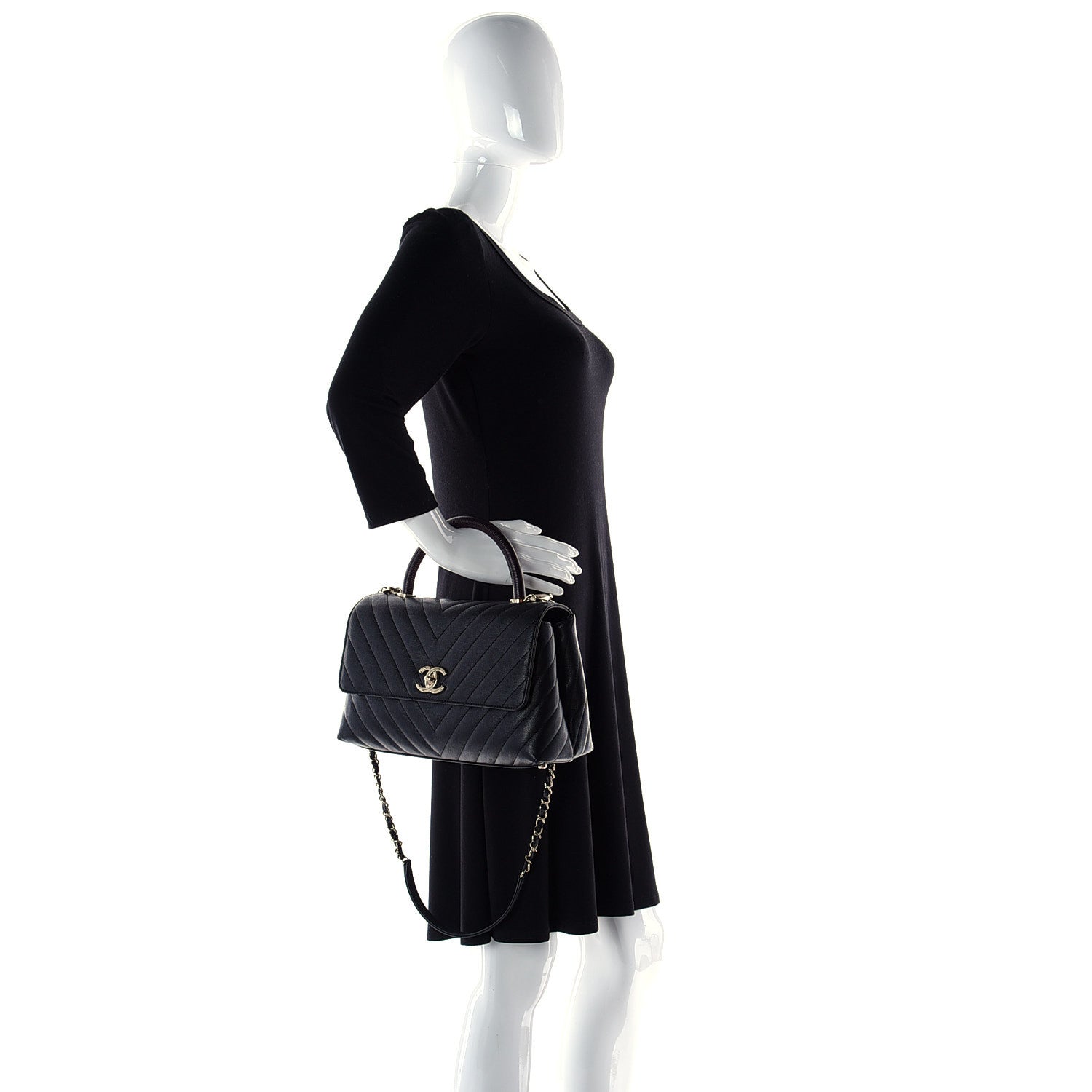 Chanel Caviar Lizard Embossed Chevron Quilted Medium Coco Handle Flap Black 2 of 11
