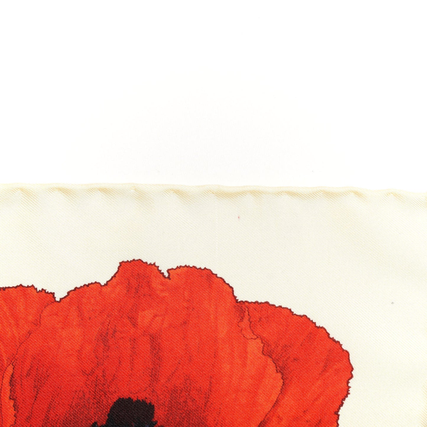 Silk Poppy Print Square Scarf Ivory Red