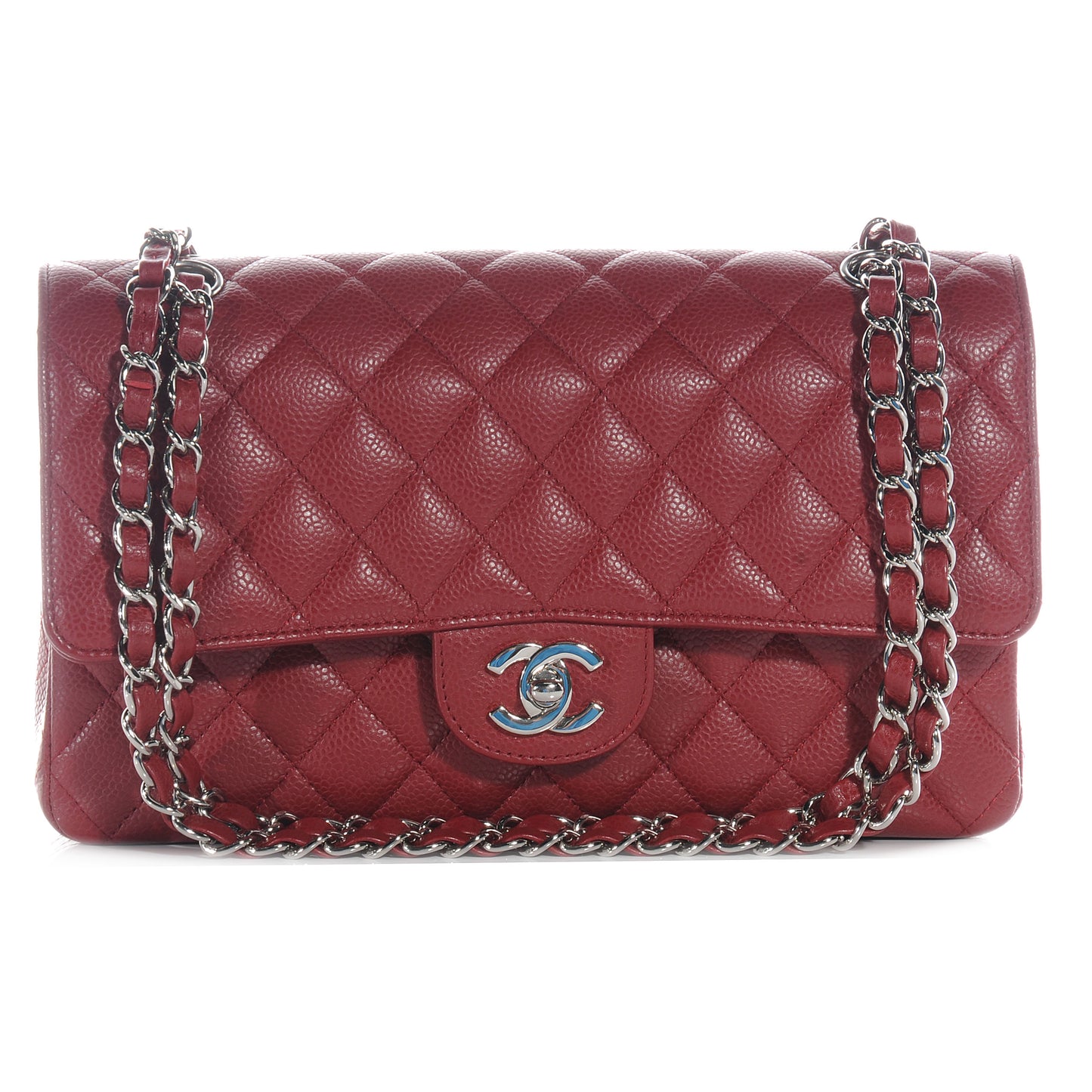 Caviar Quilted Medium Double Flap Red