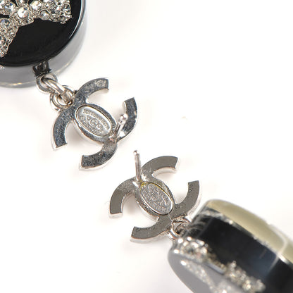 Chanel Resin Crystal CC Bow Drop Earrings Black Silver 3 of 5