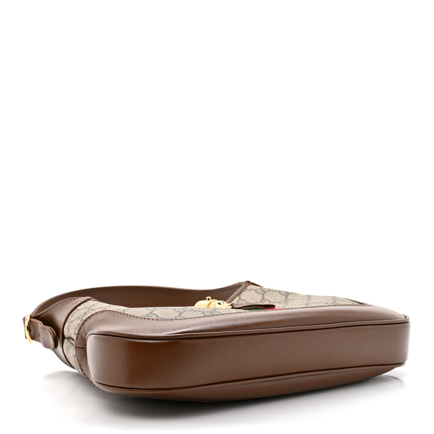 GG Supreme Monogram Azalea Calfskin Web Small Jackie 1961 Hobo Beige Ebony Brown Sugar