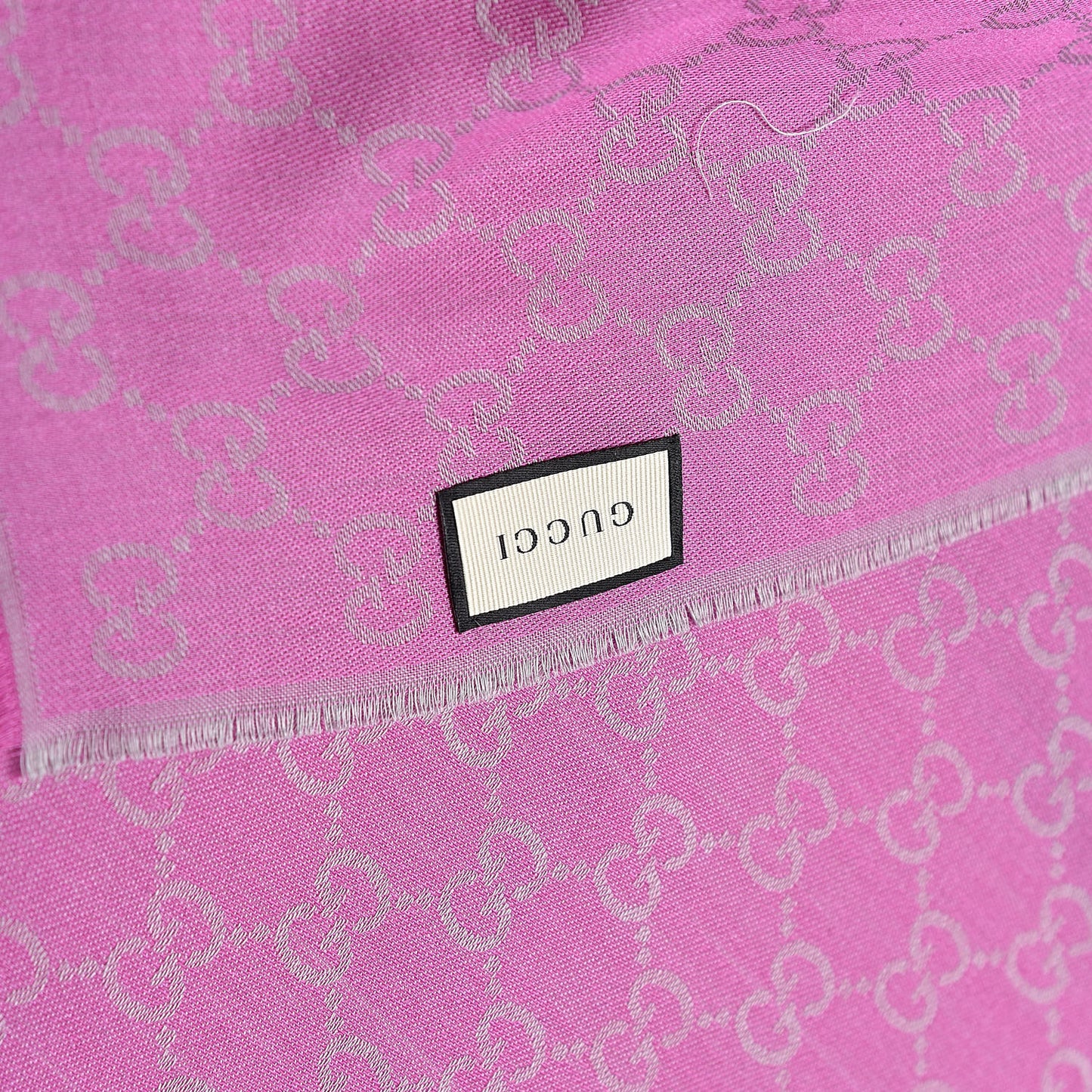 Wool Silk GG Monogram GGWeblong Fringe Scarf Shawl Zinc Pink