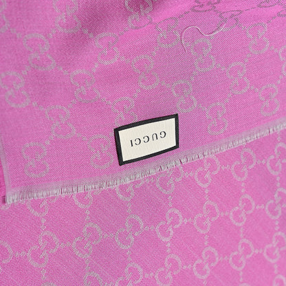 Gucci Wool Silk GG Monogram GGWeblong Fringe Scarf Shawl Zinc Pink 5 of 5