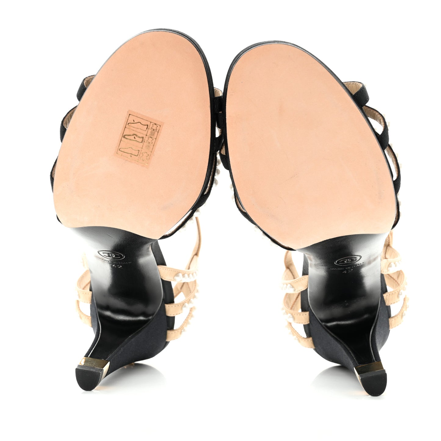 Lambskin Pearl Embellished Sandals 42 Black Beige