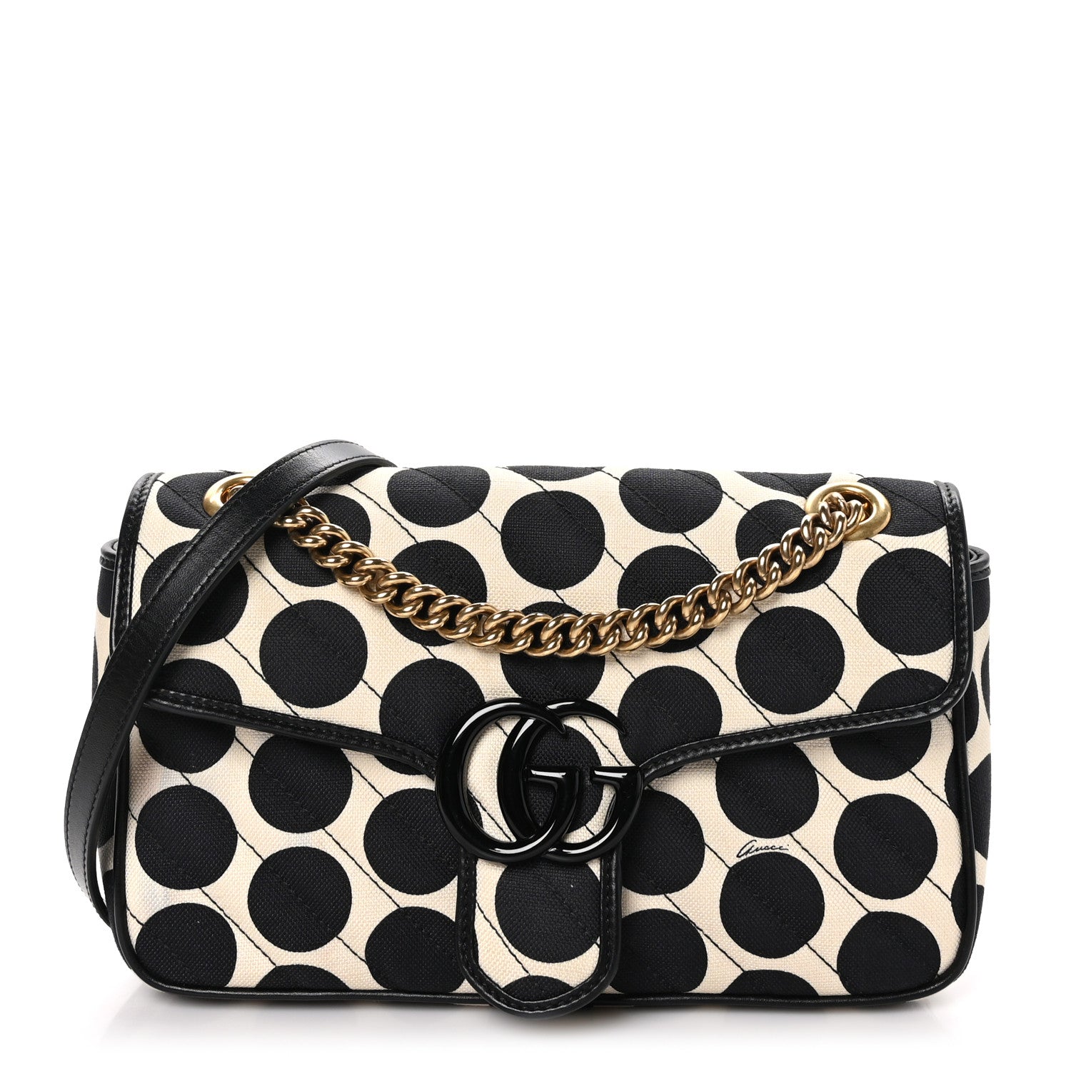 Gucci Canvas Matelasse Diagonal Polka Dot Small GG Marmont Shoulder Bag Black White 1 of 11