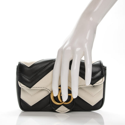Gucci Calfskin Matelasse Super Mini GG Marmont Shoulder Bag Black White 5 of 13
