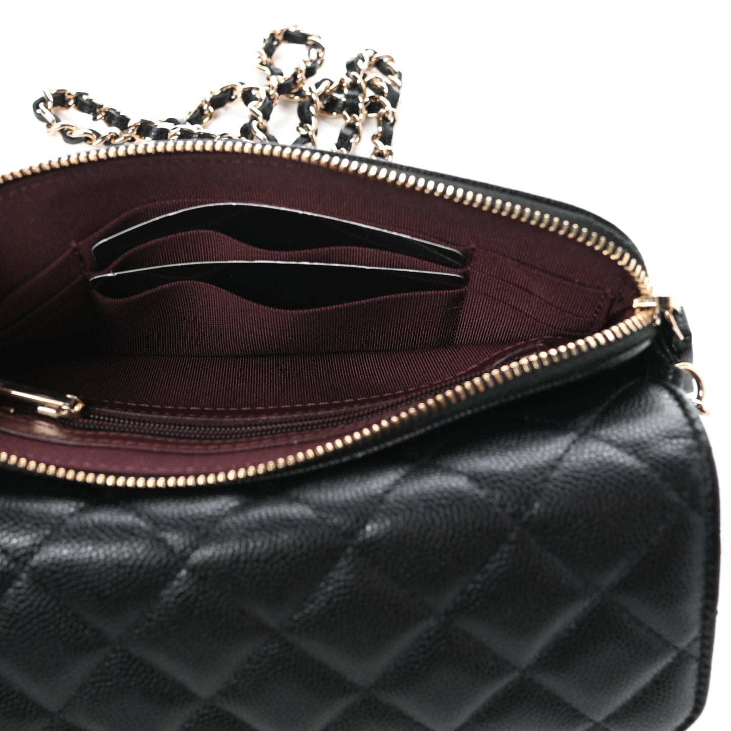 Caviar Quilted Flap Phone Holder With Chain Black