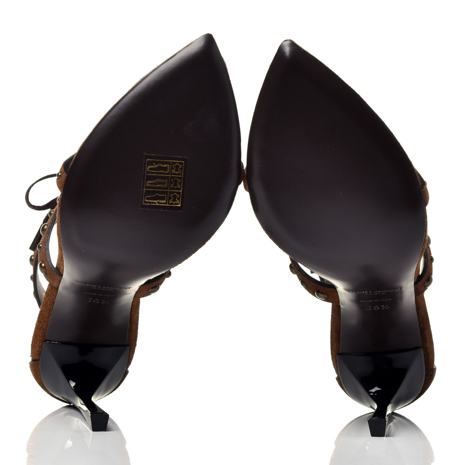 Saint Laurent Suede Studded Iris Sandal Pumps 36.5 Brown 5 of 8