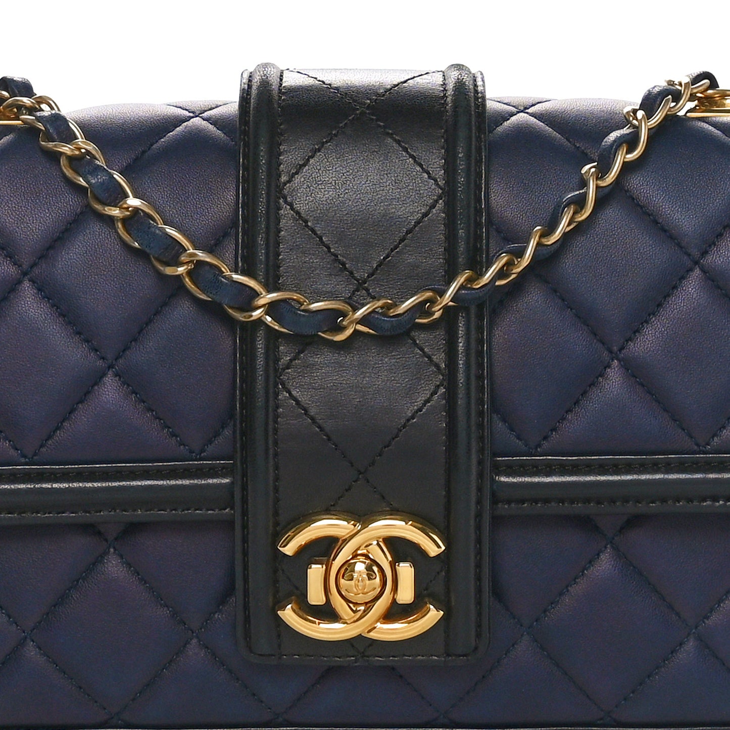Calfskin Quilted Large Elegant CC Flap Navy Black