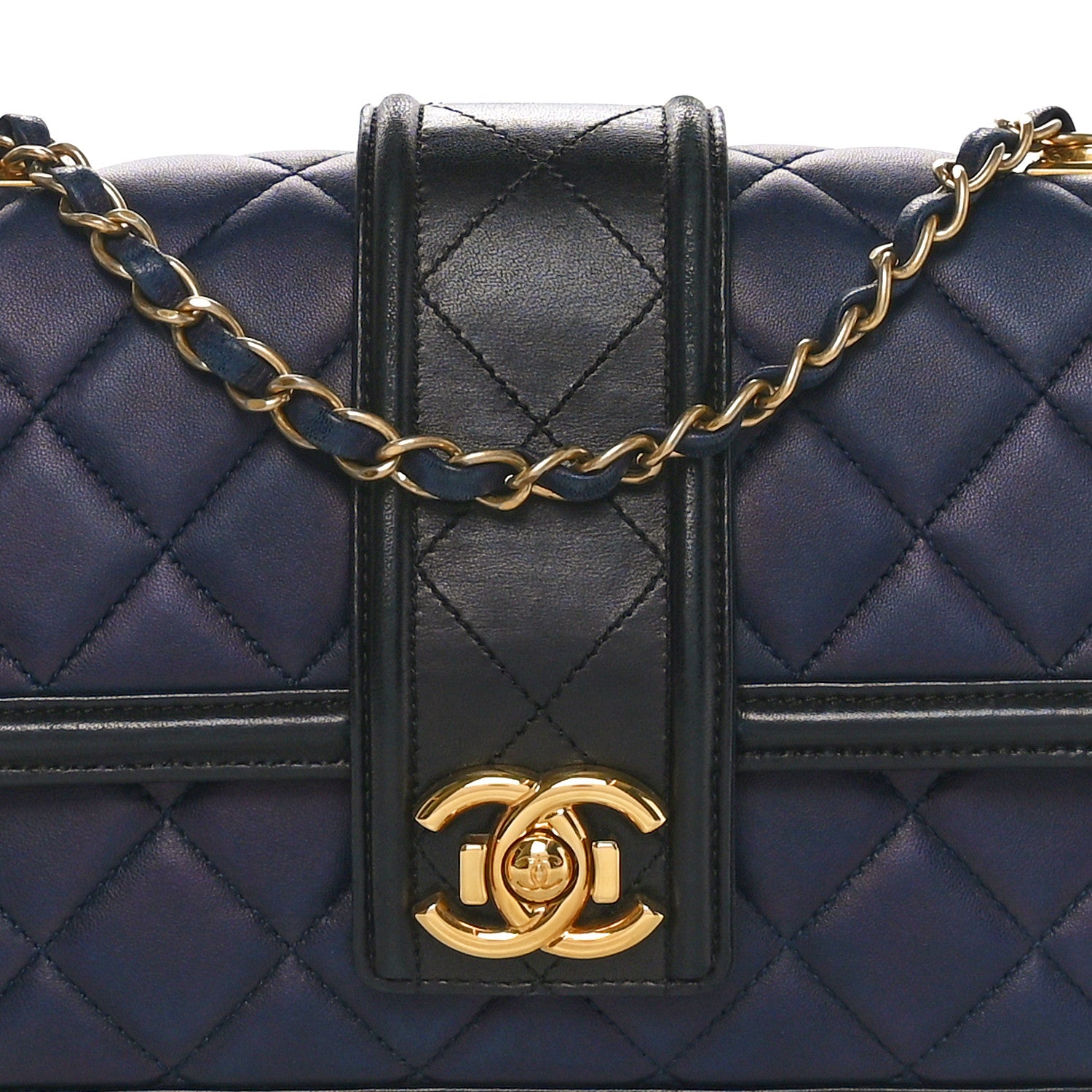 Chanel Calfskin Quilted Large Elegant CC Flap Navy Black 9 of 11