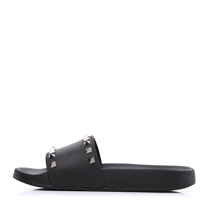 Valentino Garavani Rubber Rockstud Slide Sandals 38 Black 1 of 10