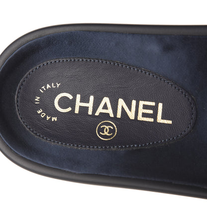 Chanel Satin Canvas Chain Slides Sandals Flats 40 Marine 10 of 11