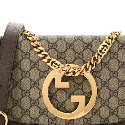 Gucci GG Supreme Monogram Textured Dollar Calfskin Blondie Chain Shoulder Flap Bag Beige Ebony New Acero 8 of 10