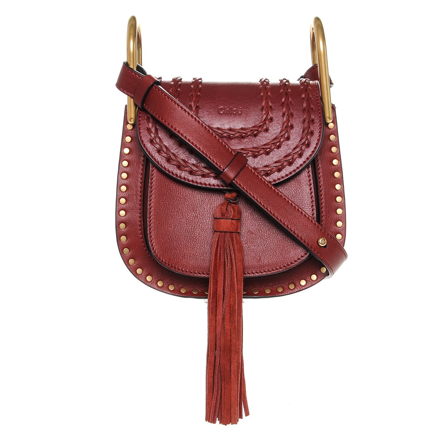 Calfskin Braided Mini Hudson Shoulder Bag Sienna Red