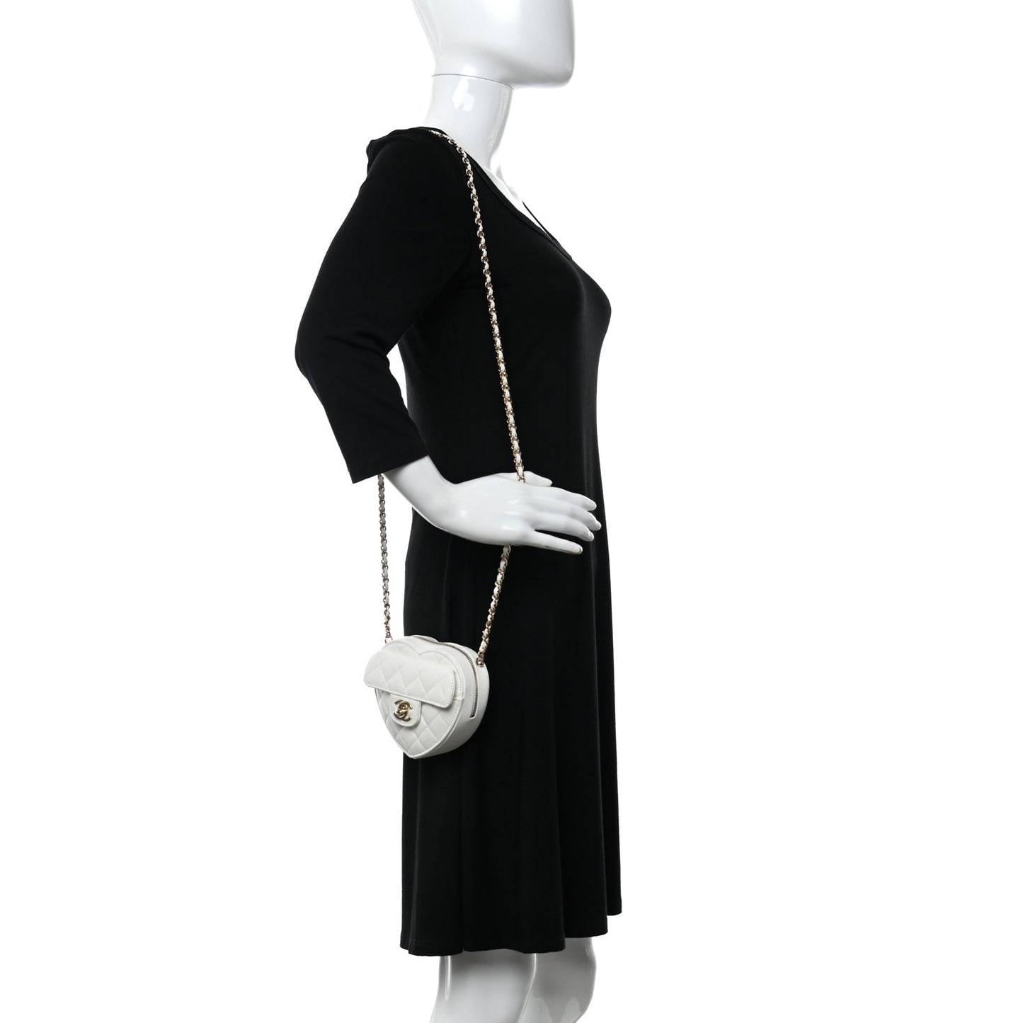 Lambskin Quilted CC In Love Heart Clutch With Chain White