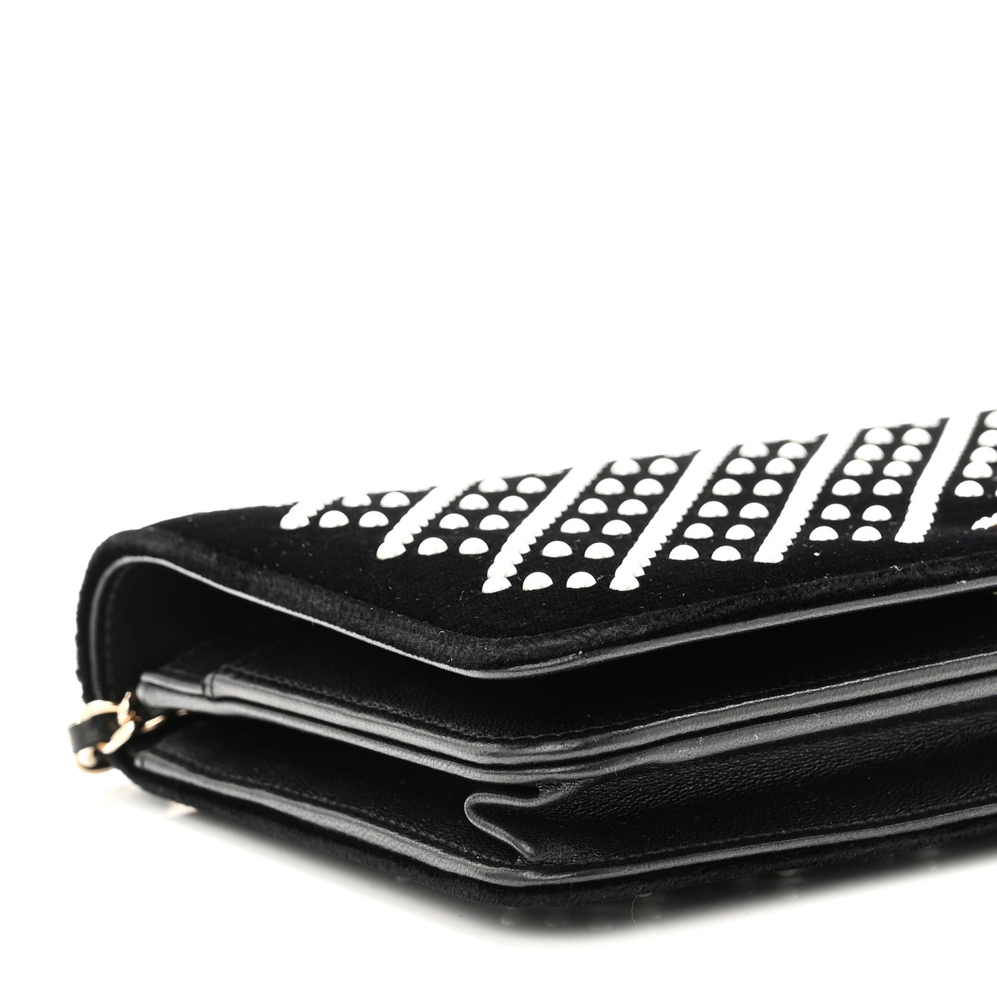 Velvet Pearl Diamond Embellished Wallet On Chain WOC Black