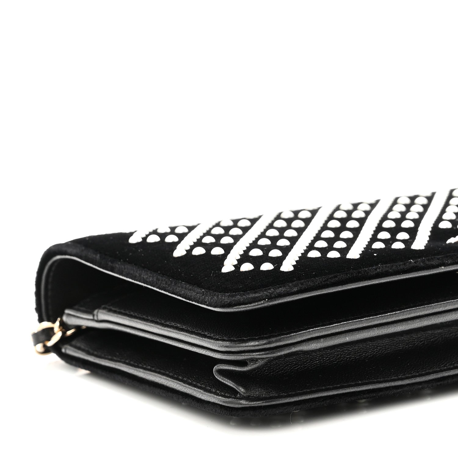 Chanel Velvet Pearl Diamond Embellished Wallet On Chain WOC Black 9 of 11