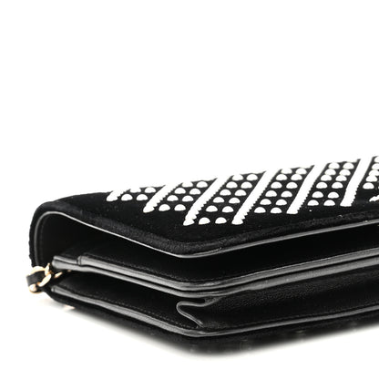 Chanel Velvet Pearl Diamond Embellished Wallet On Chain WOC Black 9 of 11