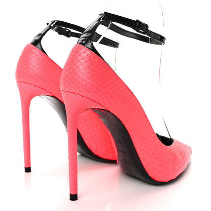 Saint Laurent Calfskin Snakeskin Ankle Strap Zoe 105 Pump 35 Lipstick Fuchsia 4 of 8