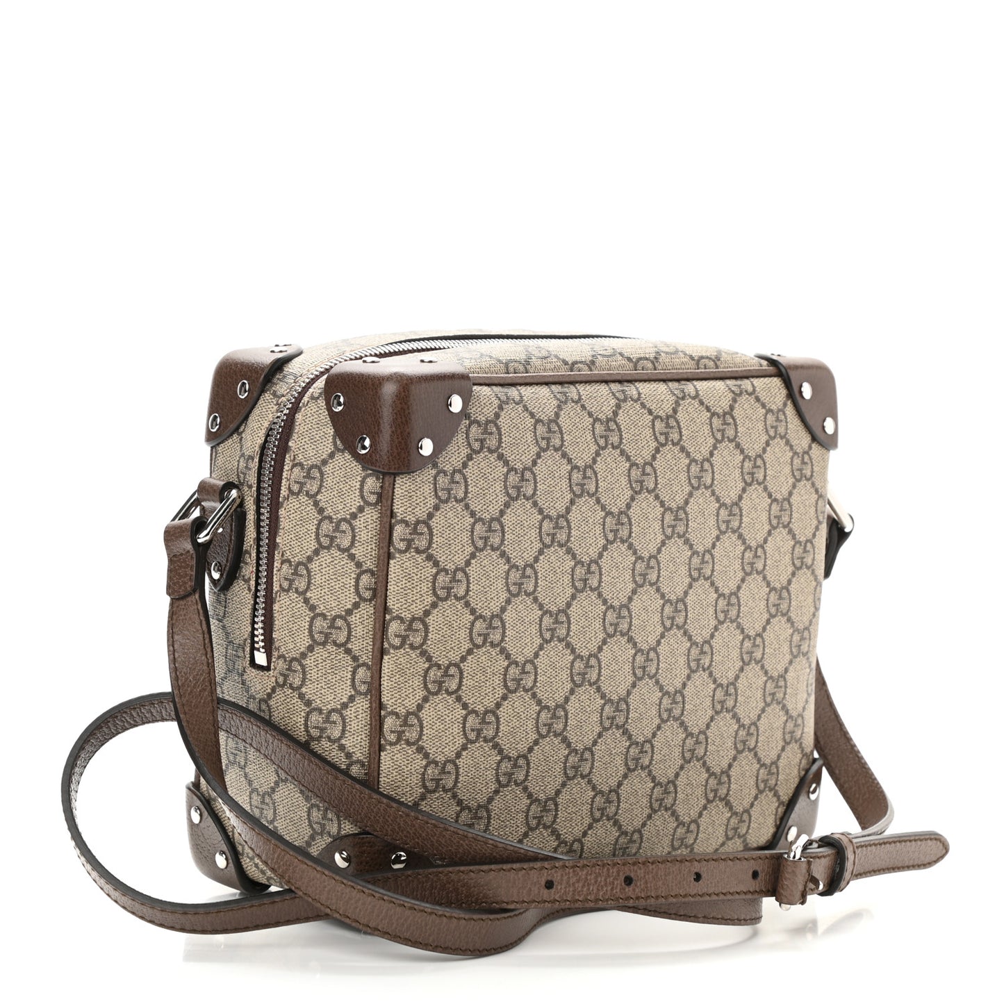 GG Supreme Monogram Textured Calfskin Square Messenger Bag Beige Ebony New Acero