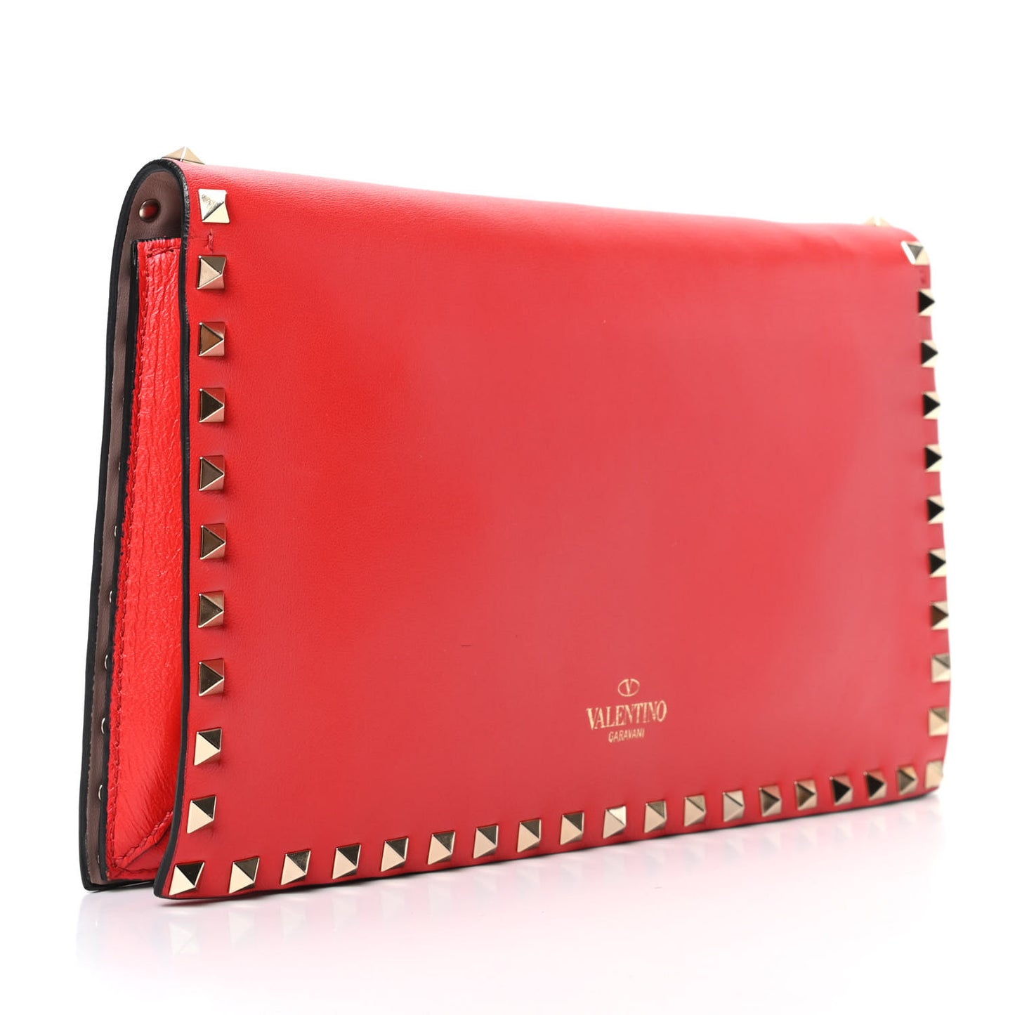Nappa Rockstud Wristlet Clutch Deep Orange