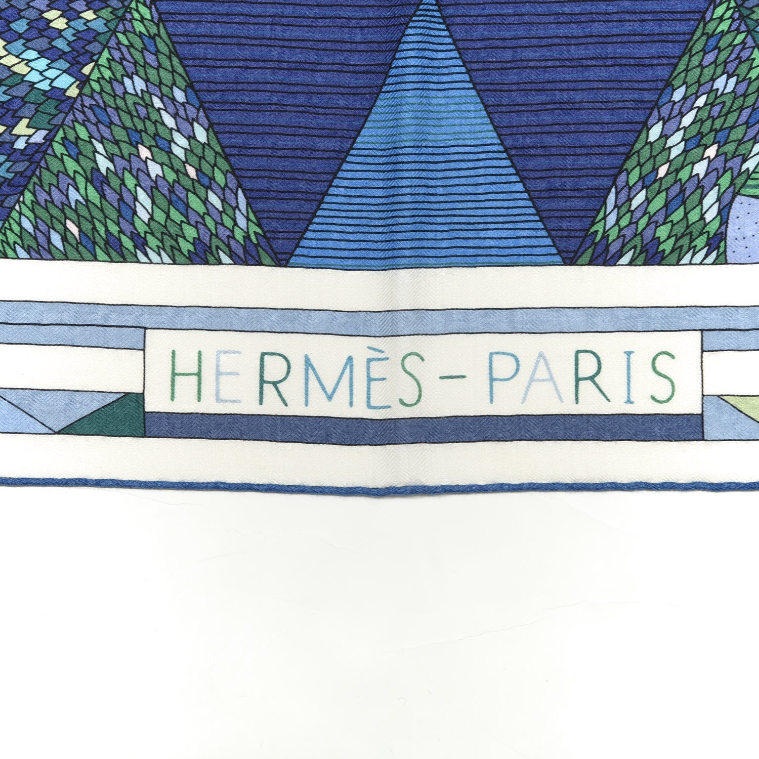 Hermes Cashmere Silk Patchwork Horse Shawl 140 Turquoise Vert Bleu 4 of 4