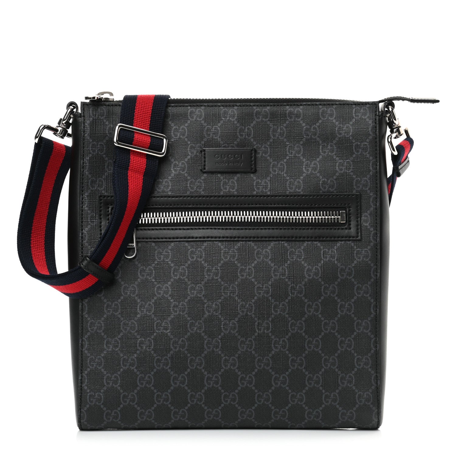 Gucci GG Supreme Monogram Appia Calfskin Web Flat Messenger Bag Black Grey 1 of 10