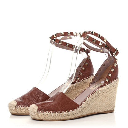 Valentino Garavani Grained Calfskin Rockstud Ankle Wrap Espadrille 15/85mm Wedges 37 Cuoio 3 of 7