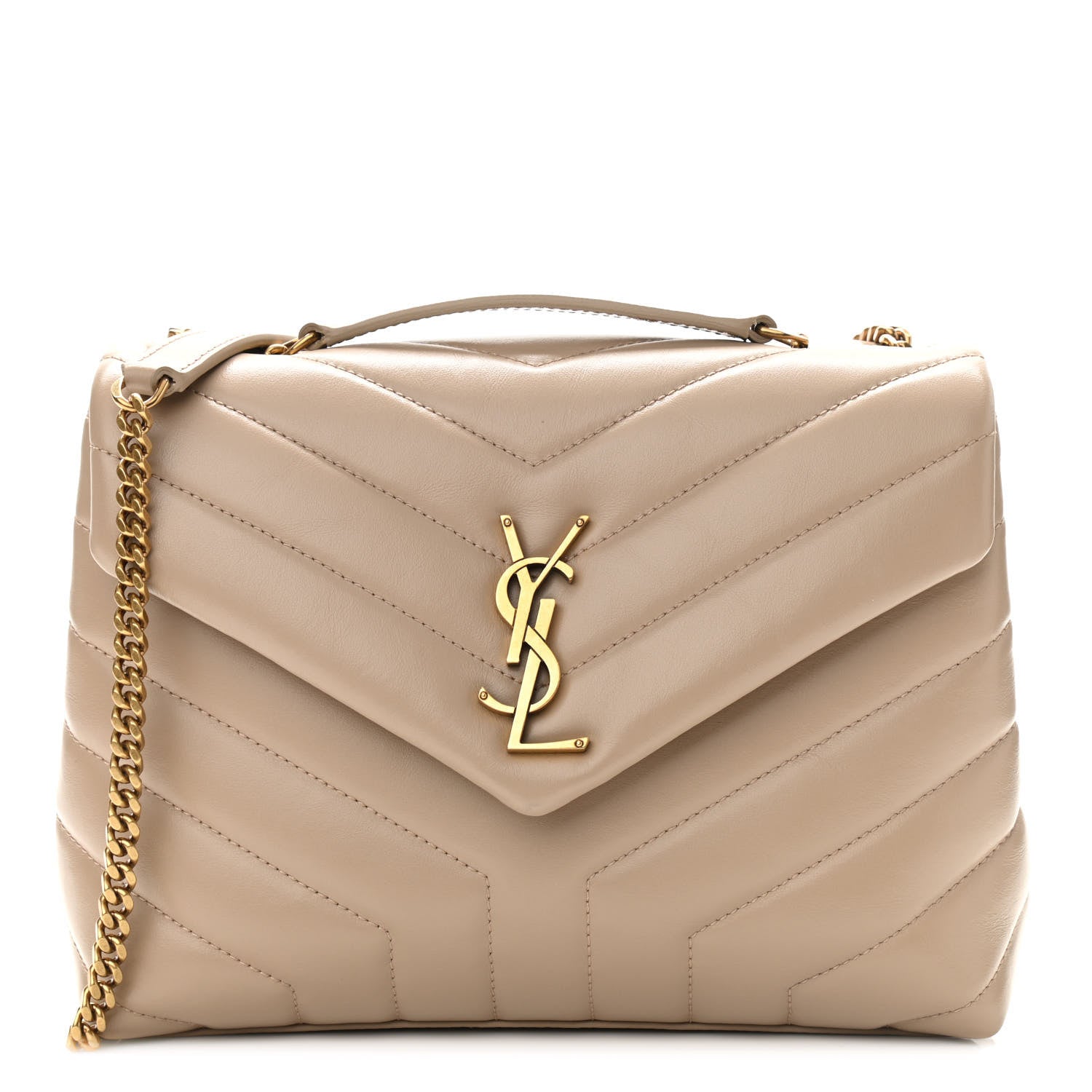 Saint Laurent Calfskin Y Quilted Monogram Small Loulou Chain Satchel Dark Beige 1 of 13