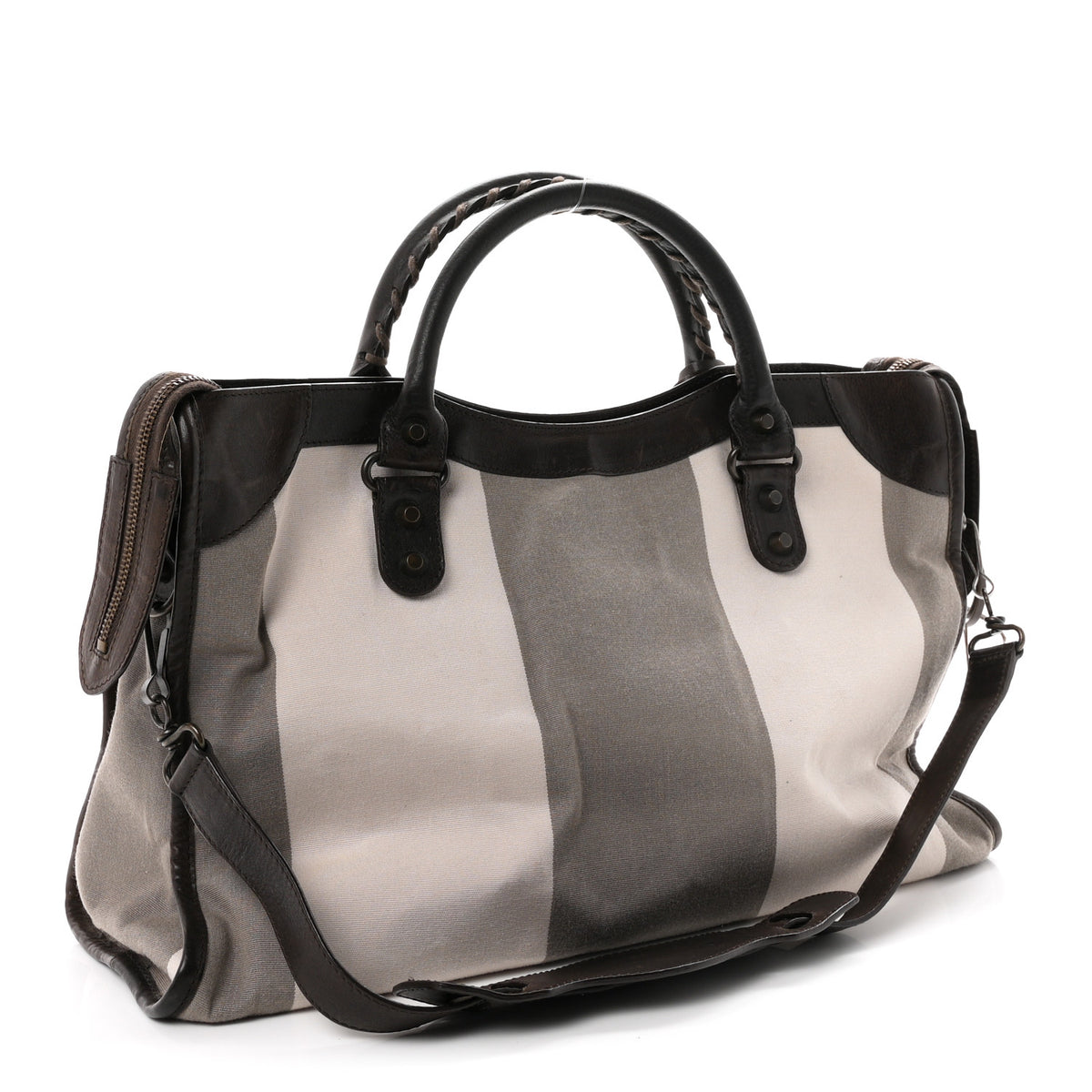 Agneau Canvas Striped Raye Classic Hardware City Brown Grey