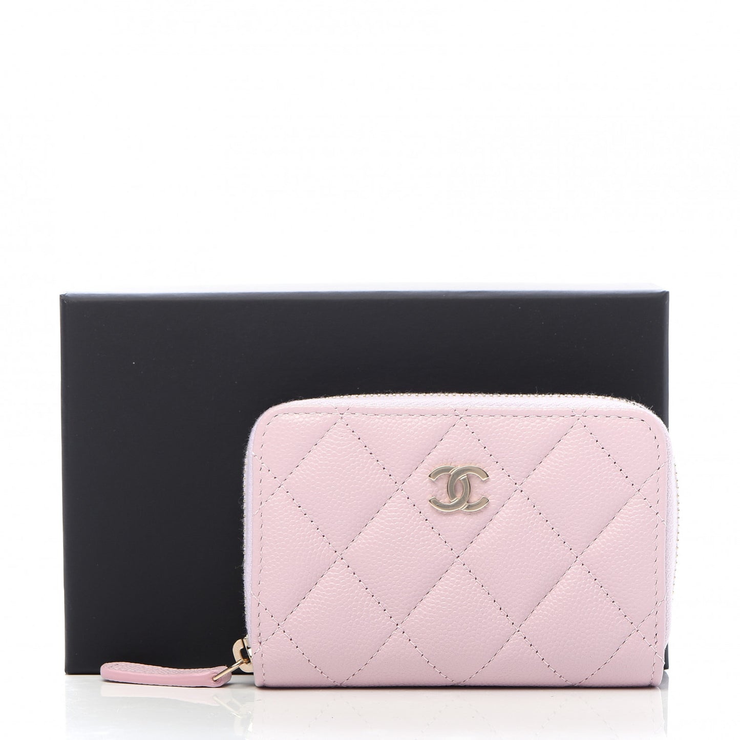 Caviar Quilted Zip Coin Purse Light Pink