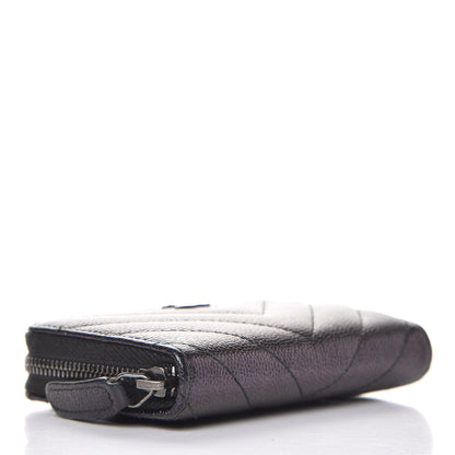 Chanel Iridescent Caviar Chevron Quilted Zip Around Coin Purse Black 4 of 8