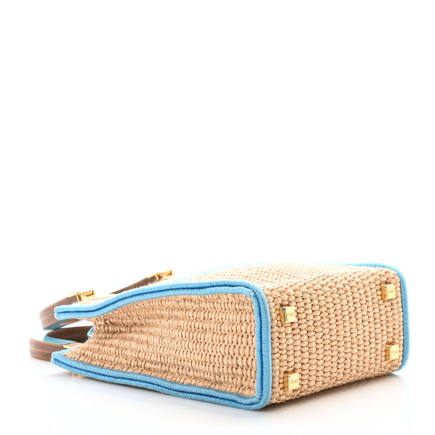 Straw Vitello Grace Cuoio Logo Braided Embroidered Mini Sunshine Shopper Natural Blue