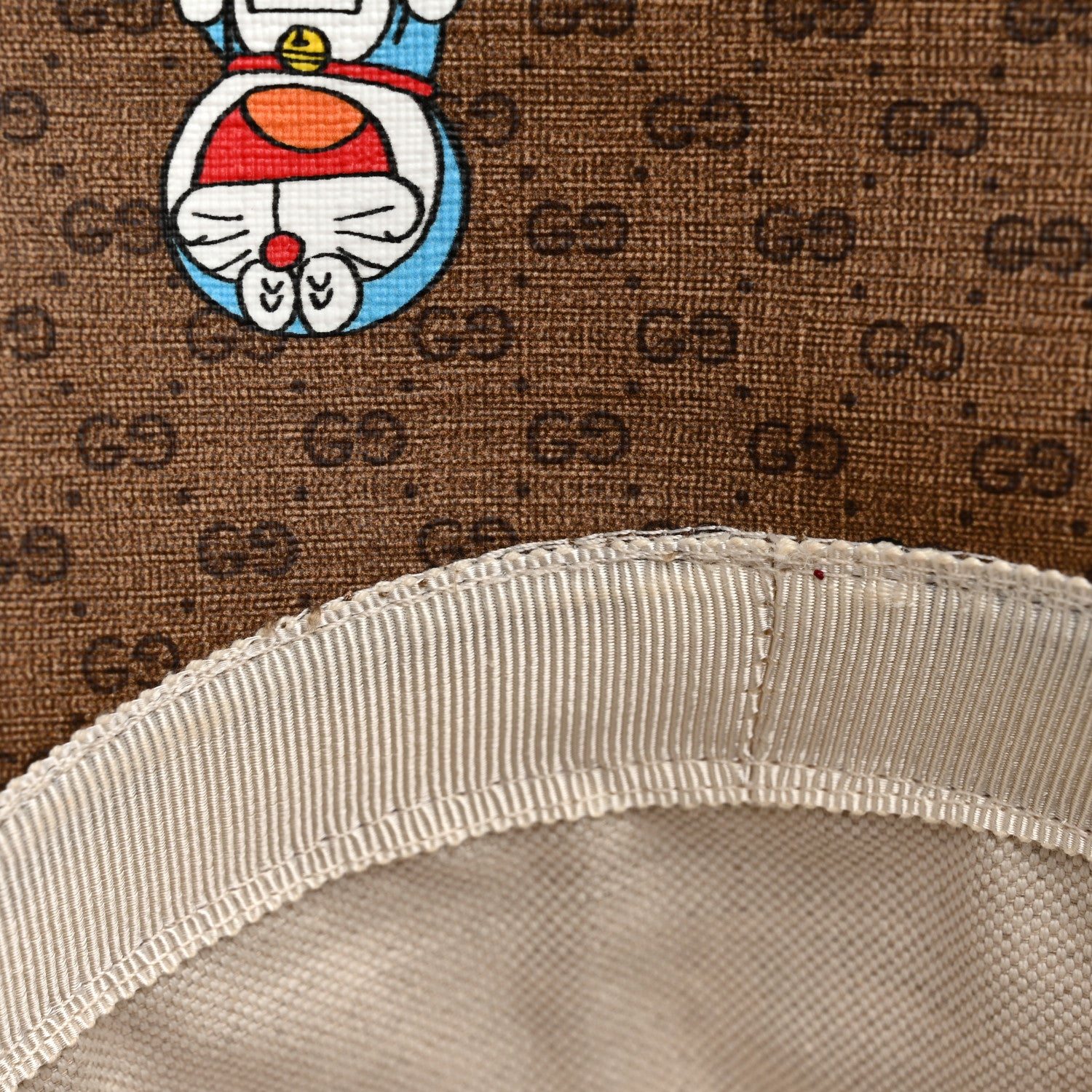 Gucci X DORAEMON Mini Vintage GG Supreme Monogram Textured Dollar Calfskin Bucket Hat L Beige Cherry Red 10 of 10
