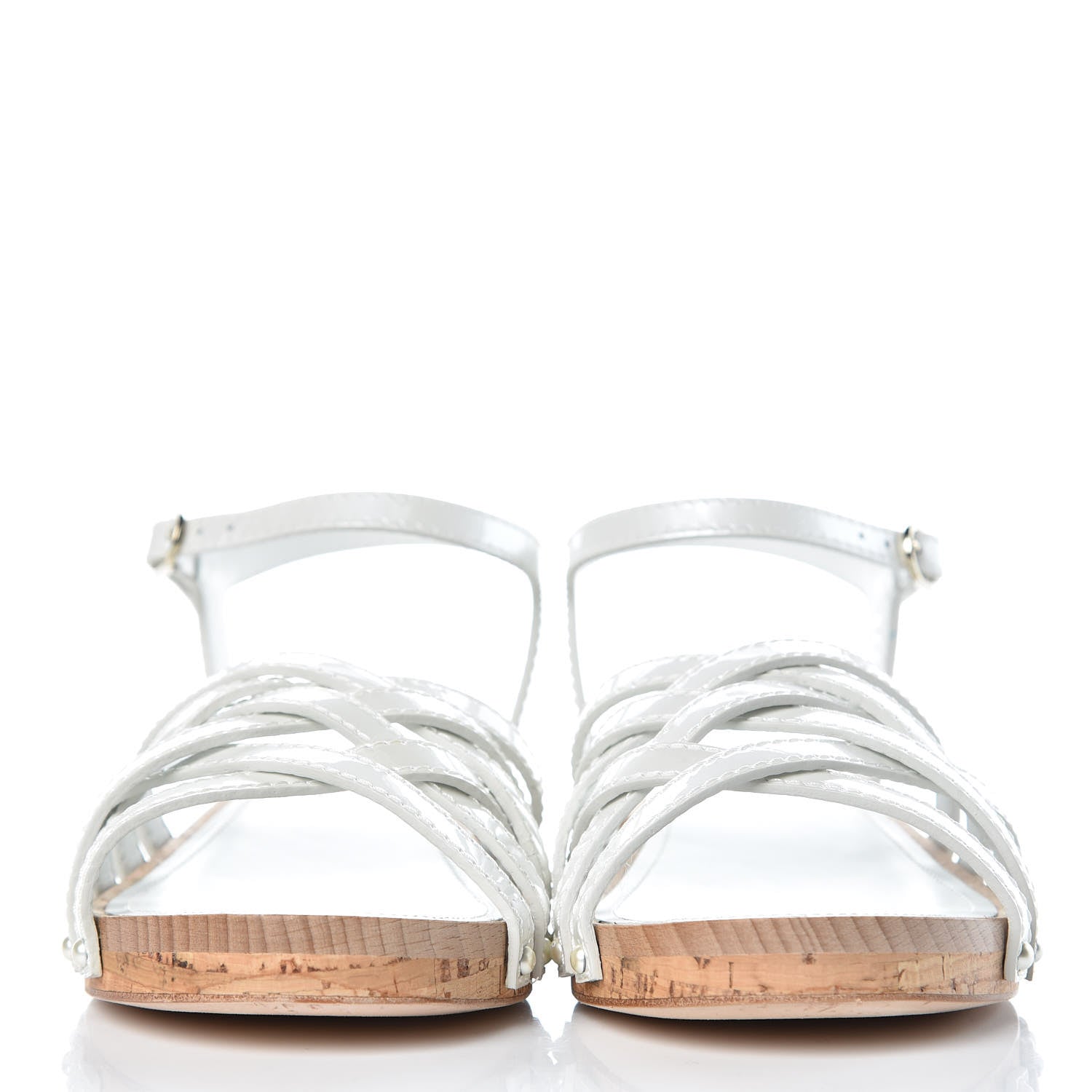 Chanel Metallized Patent Calfskin Sandals 38 Ivory 2 of 9