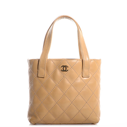 Chanel Calfskin Quilted Surpique Stitch Small Tote Beige 1 of 9