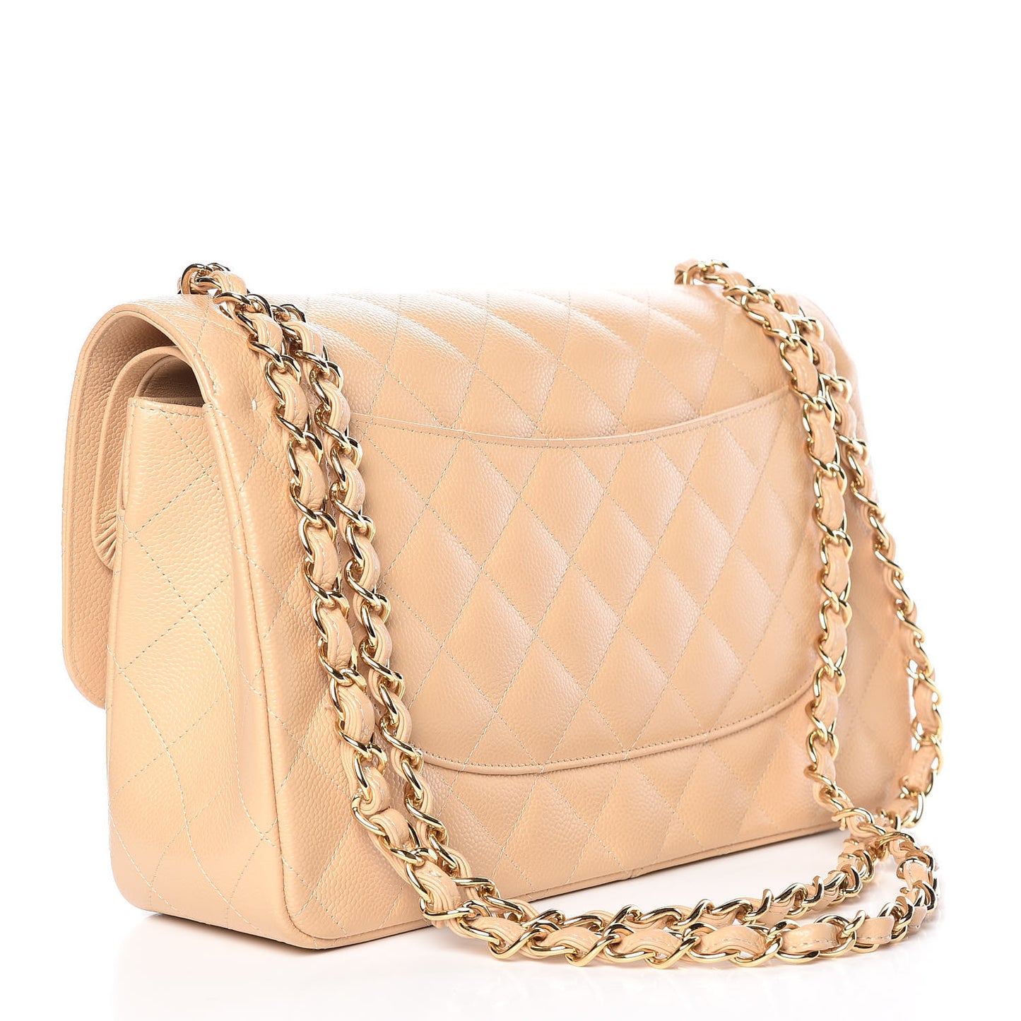 Caviar Quilted Jumbo Double Flap Beige Clair