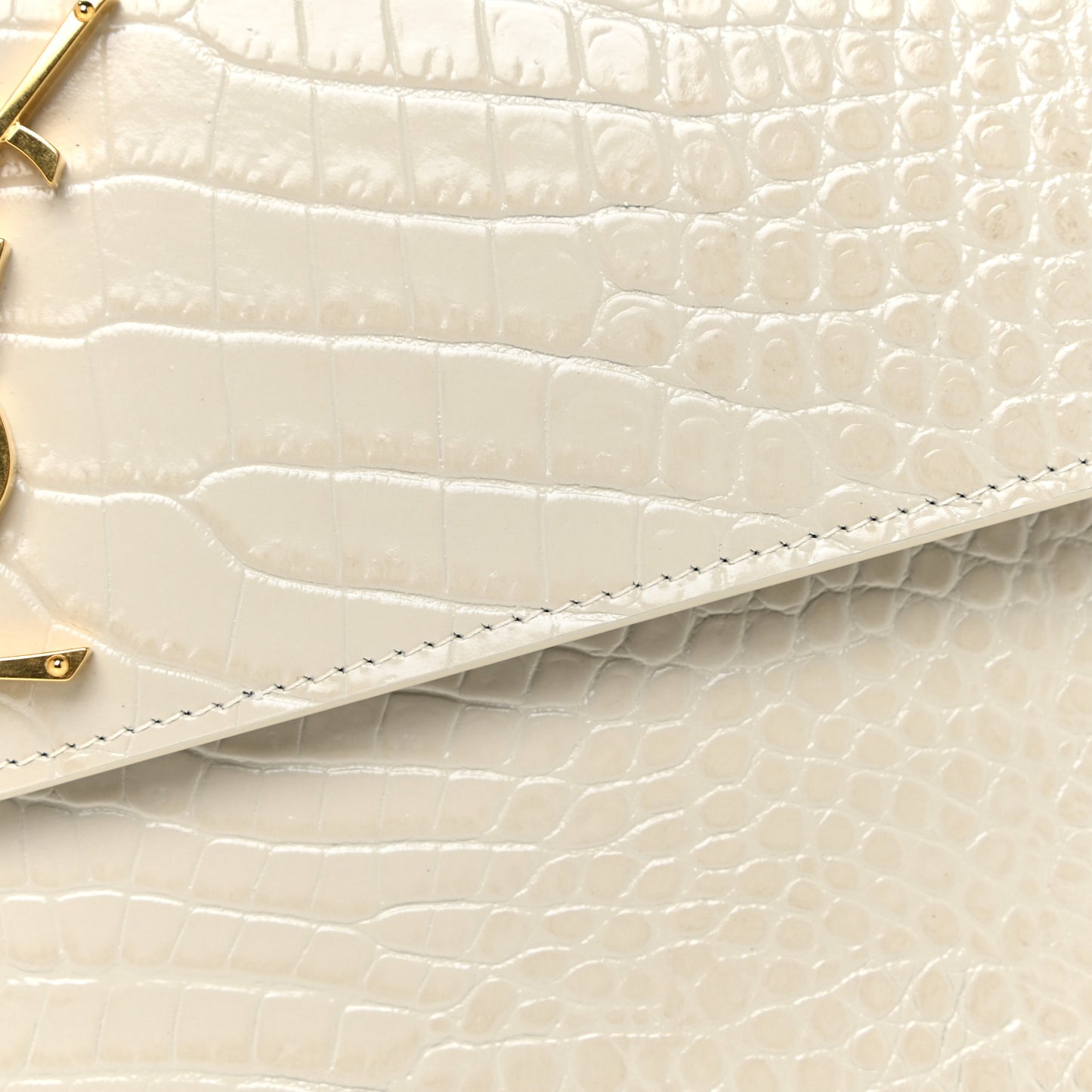 Calfskin Crocodile Embossed Uptown Monogram Pouch Crema Soft
