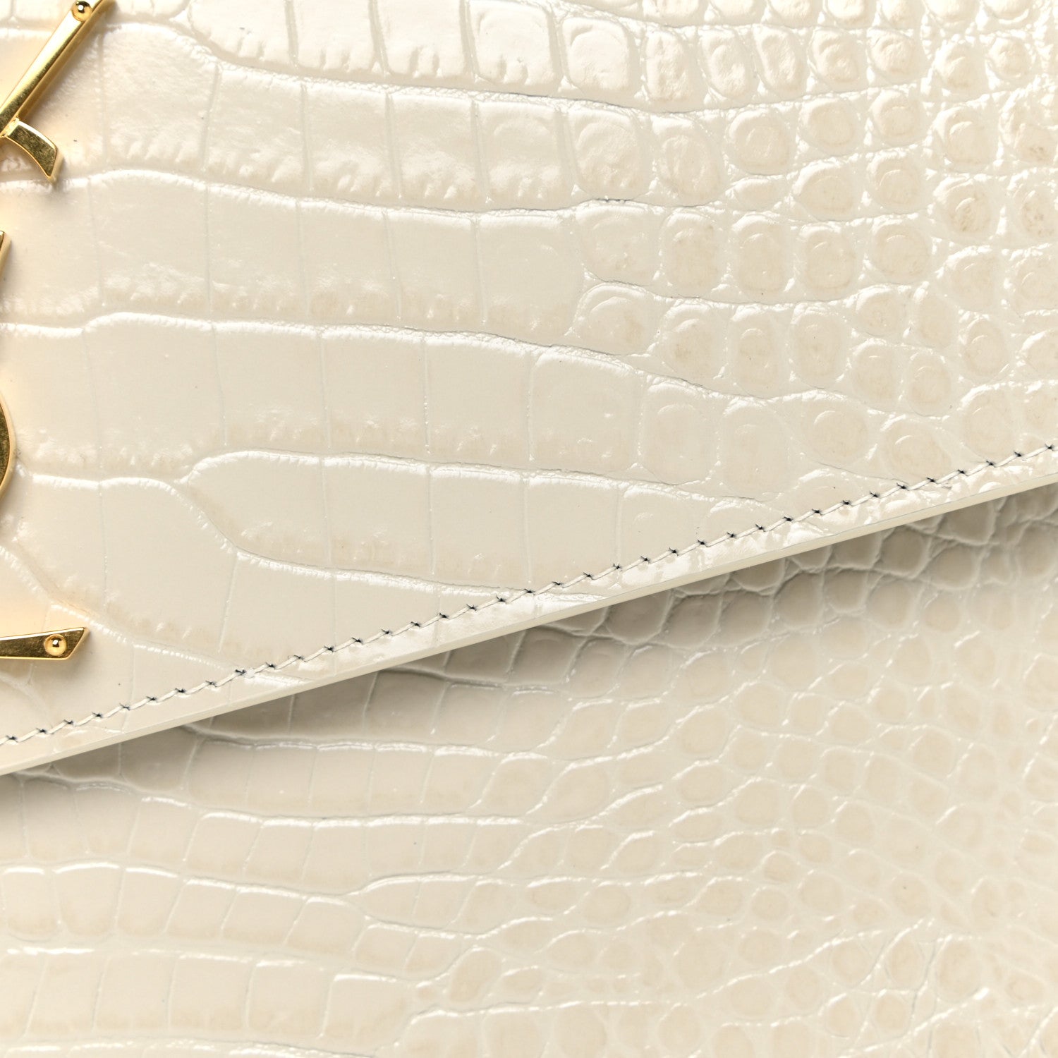 Saint Laurent Calfskin Crocodile Embossed Uptown Monogram Pouch Crema Soft 6 of 14