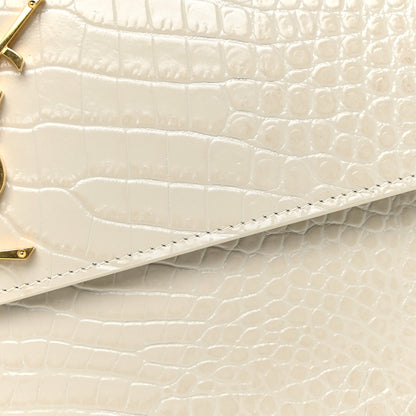 Saint Laurent Calfskin Crocodile Embossed Uptown Monogram Pouch Crema Soft 6 of 14